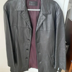 ALFANI MENS BLACK GENUINE LEATHER JACKET Long Cut Size M